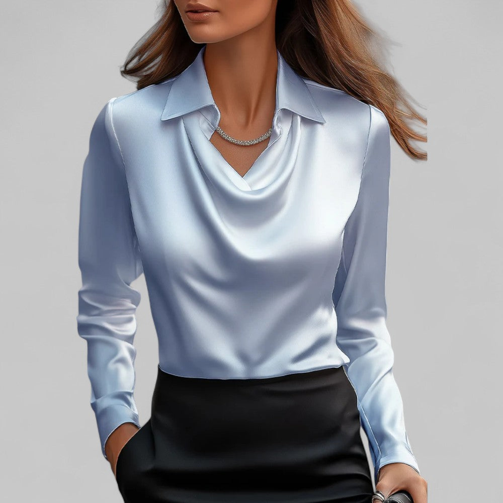 Draped Collared Regular Fit Blouse for Women – Elegant Business Casual Style