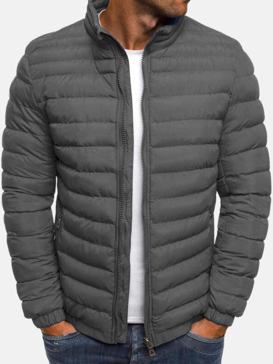 Men's Quilted Puffer Jacket With Structured Fit For Cold Weather City Ready Style For Men