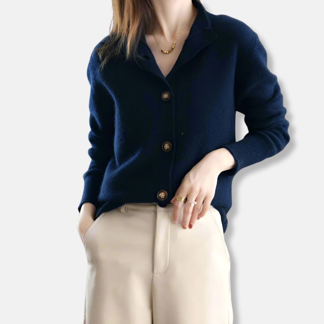 Women’s Cardigan - Knit - Relaxed Fit - Mock Collar - Button Closure