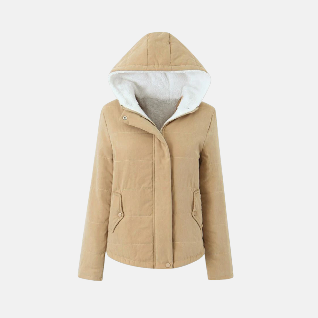 Women’s Hooded Jacket – Quilted Padded Design – Fleece Lined – Snap Button Closure