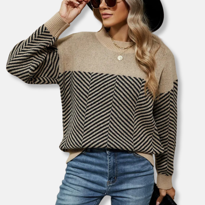 Women’s Sweatshirt – Relaxed Fit – Chevron Knit – Long Sleeve – Ribbed Crew Neck