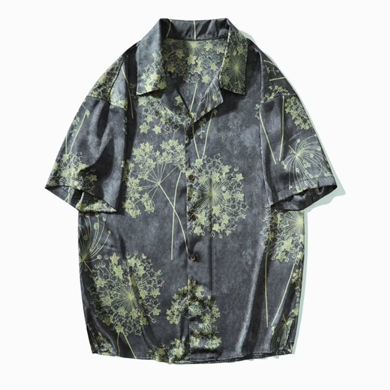 Verant Men's Short Sleeve Floral Print Shirt In Rust Brown Satin Finish Breathable All Day Comfort Machine Washable