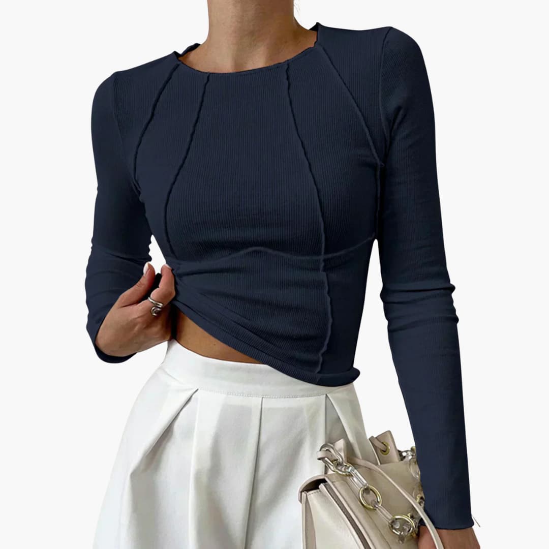 Women's Long Sleeve Top with Sculpted Seams and Fitted Design