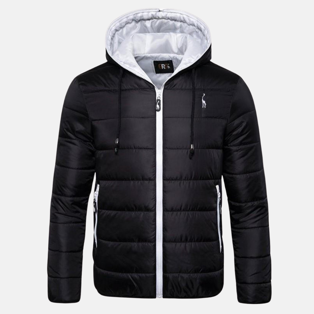 Mens Quilted Down Jacket Hooded Regular Fit Water Resistant Zipper Pockets By TrendAura