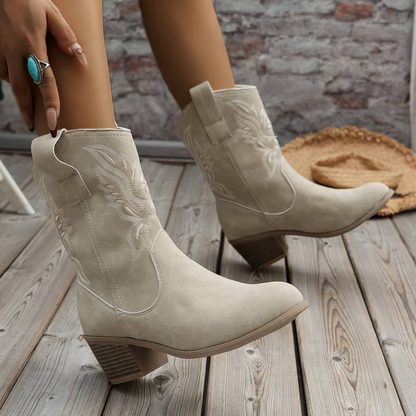 Vintage-style women's cowboy boots with embroidery