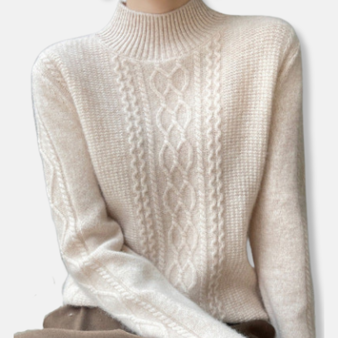 Women’s Sweater - Soft-Touch Knit - Relaxed Fit - Mock Neck - Cable Knit Pattern
