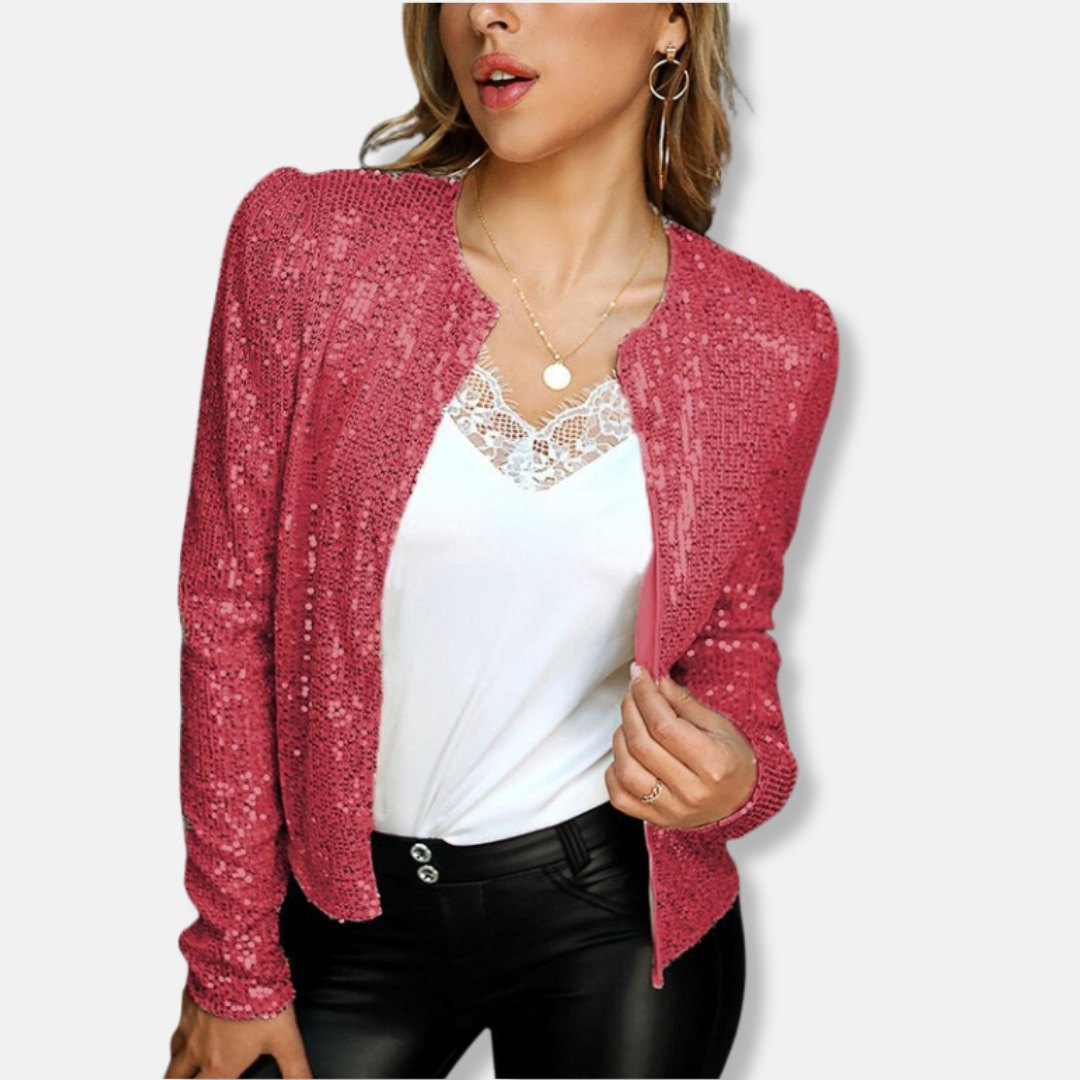 Women’s Blazer - Woven - Cropped Length - Long Sleeve - Sequin Embellished