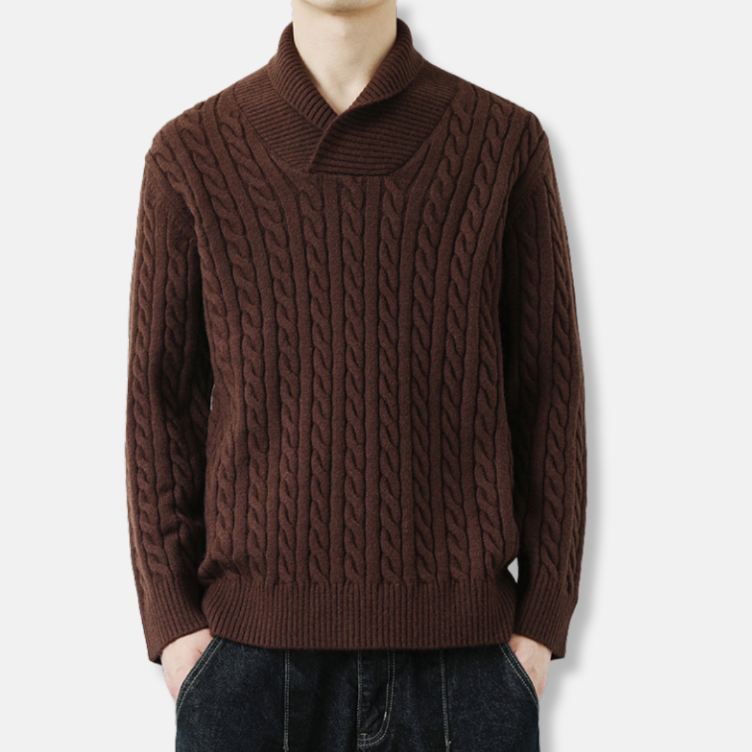 Men's Cable Knit Shawl Collar Sweater In Knit Blend Relaxed Fit By TrendAura Fall Winter Collection