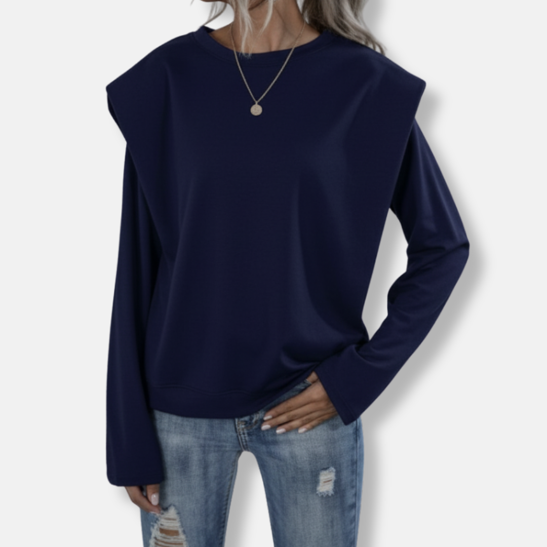 Women’s Sweatshirt – Relaxed Fit – Padded Shoulders – Crew Neck – Soft Knit Fabric