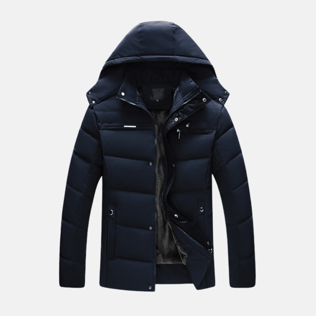 Men's Padded Coat Water Resistant Quilted Design With Fleece Hood And Snap Zip Closure By TrendAura