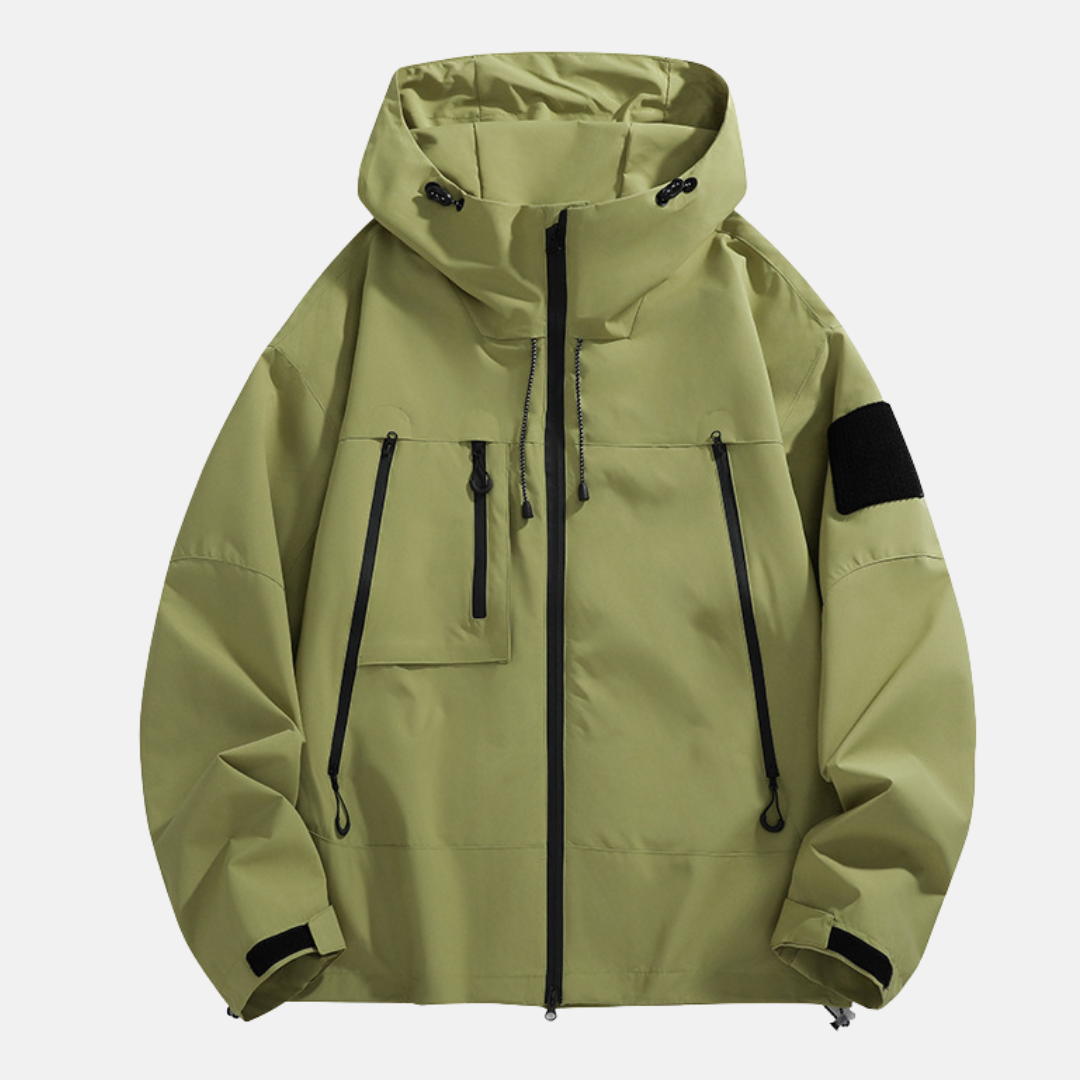 Men's Waterproof Jacket With Relaxed Fit And Adjustable Hood Utility Pockets Outdoor Weather Gear