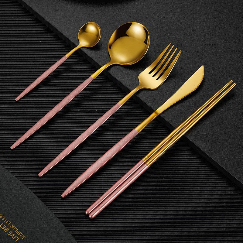 Modern Stainless Steel Cutlery Set with Gold Finish