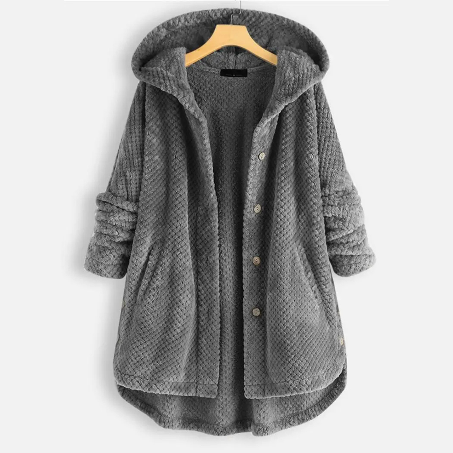 Nordic Fleece Oversized Hooded Jacket | Button Front Pockets Jacket