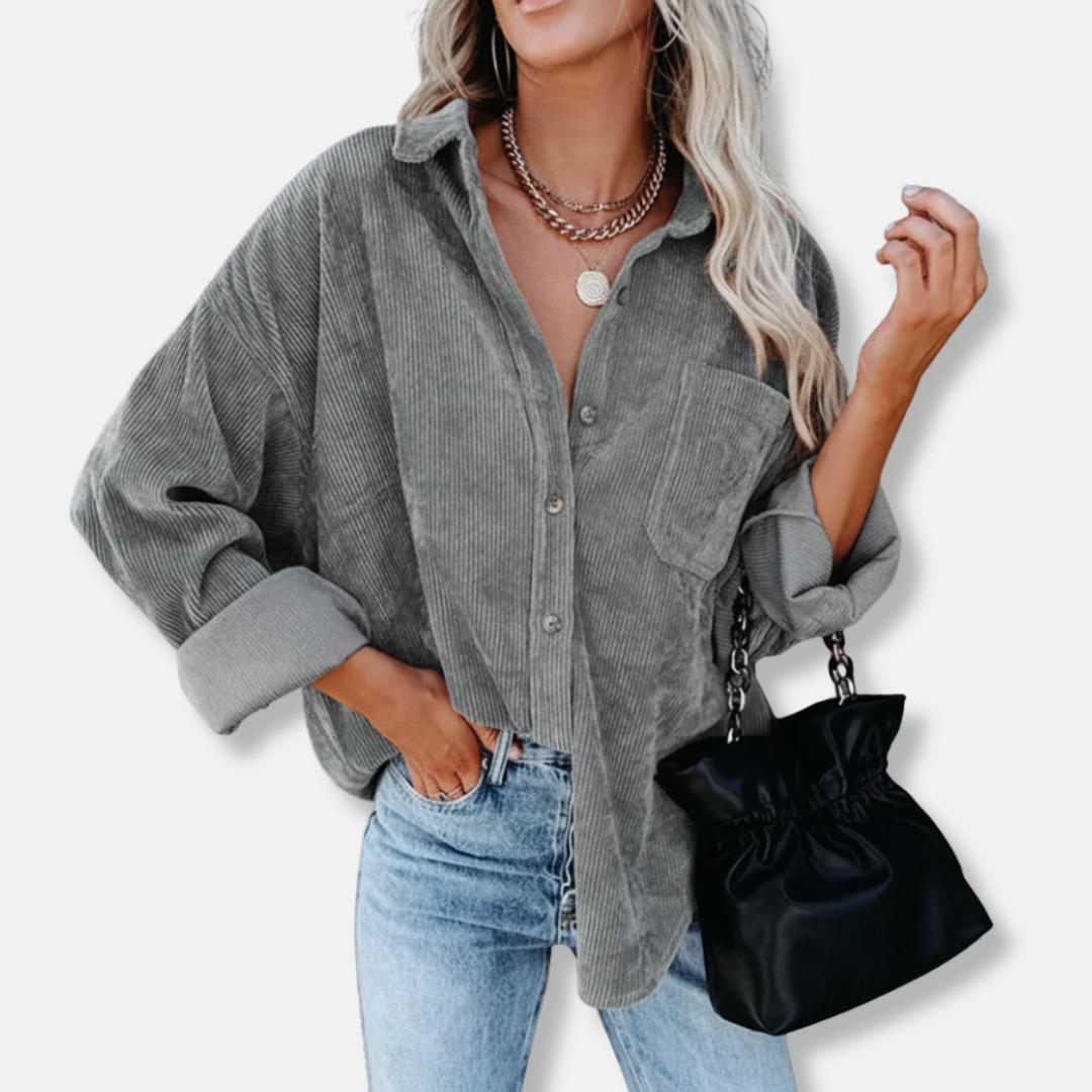 Women’s Shirt - Corduroy - Oversized Fit - Lapel Collar - Long Sleeve