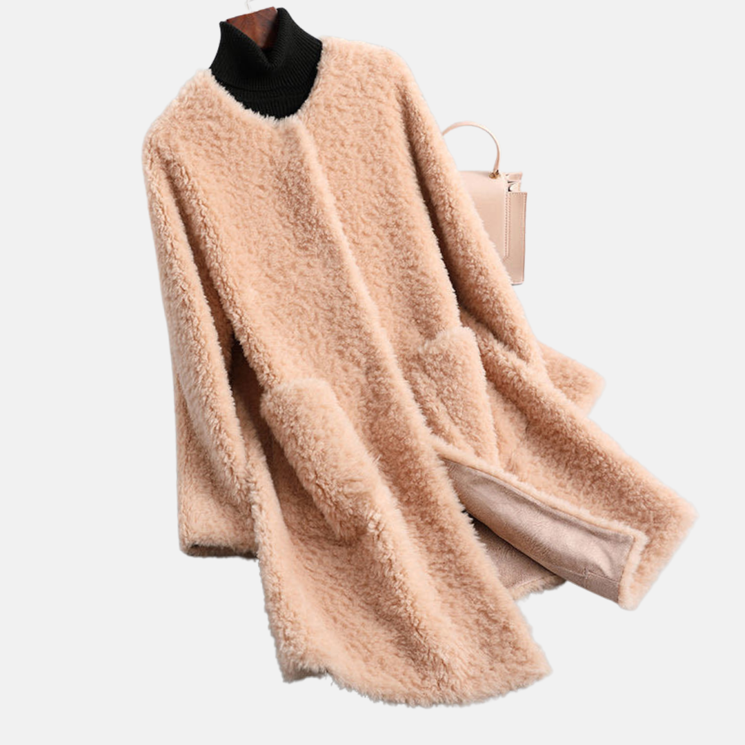 Women’s Coat - Faux Fur - Mid-Thigh Length - Open Front