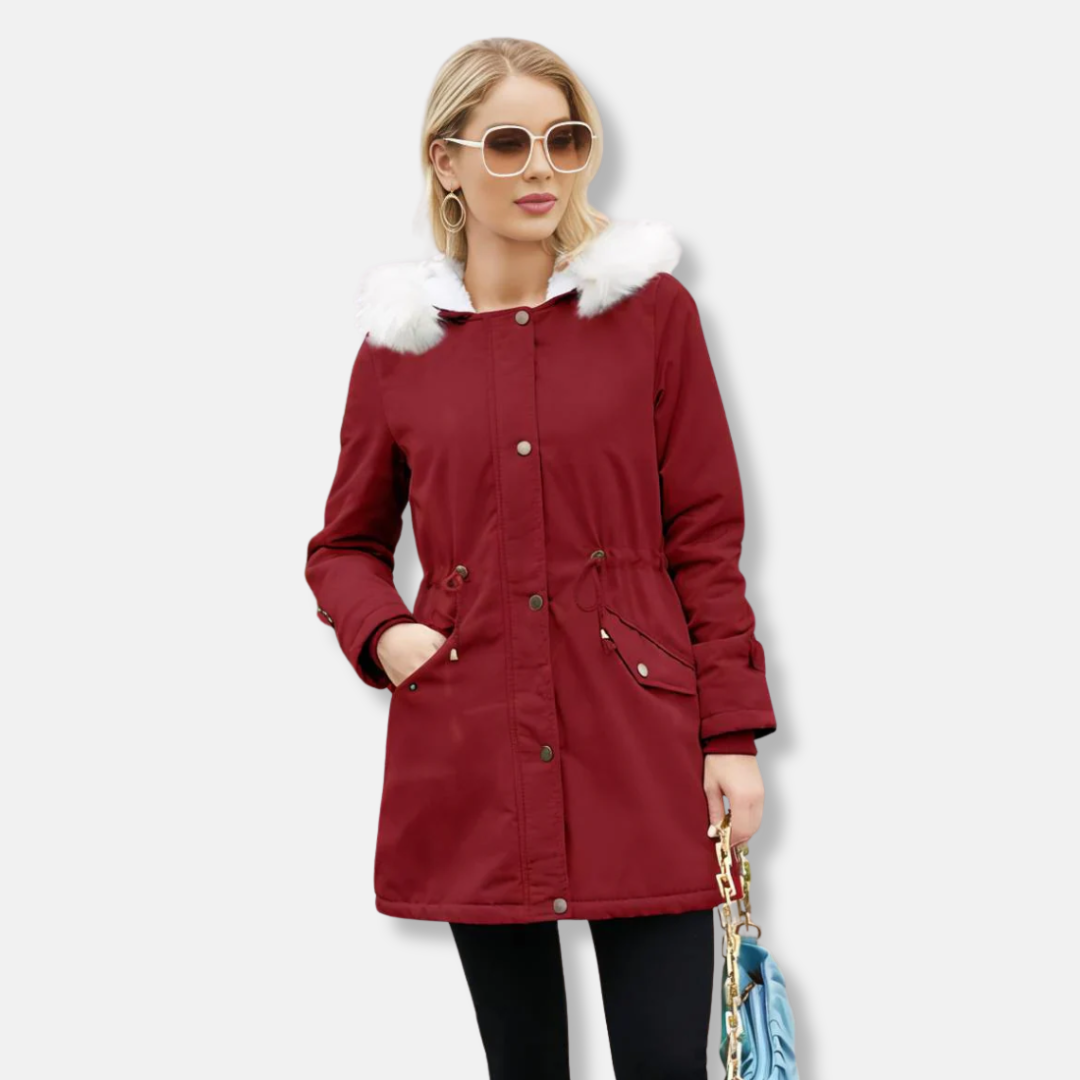 Women’s Parka Jacket - Smooth Woven Exterior - Relaxed Fit - Mid-Thigh Length - Detachable Faux Fur Trim