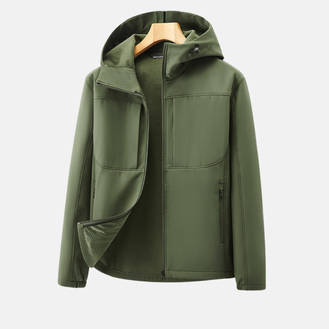 TrendAura Men’s Softshell Jacket With Fleece Lining Regular Fit Adjustable Hood And Zip Pockets