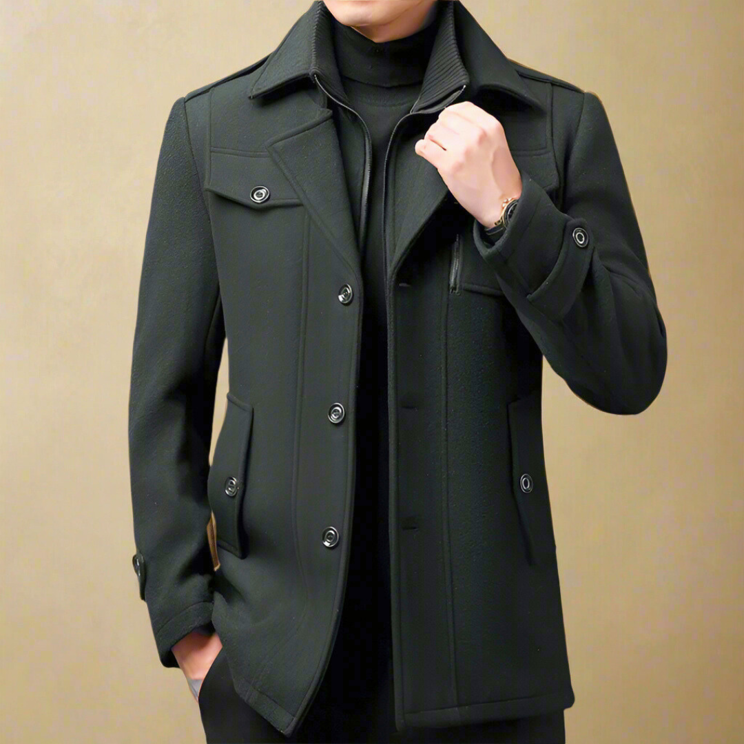 Massimo Men's Trench Coat Premium Wool Blend Classic Long Overcoat For Modern Gentleman