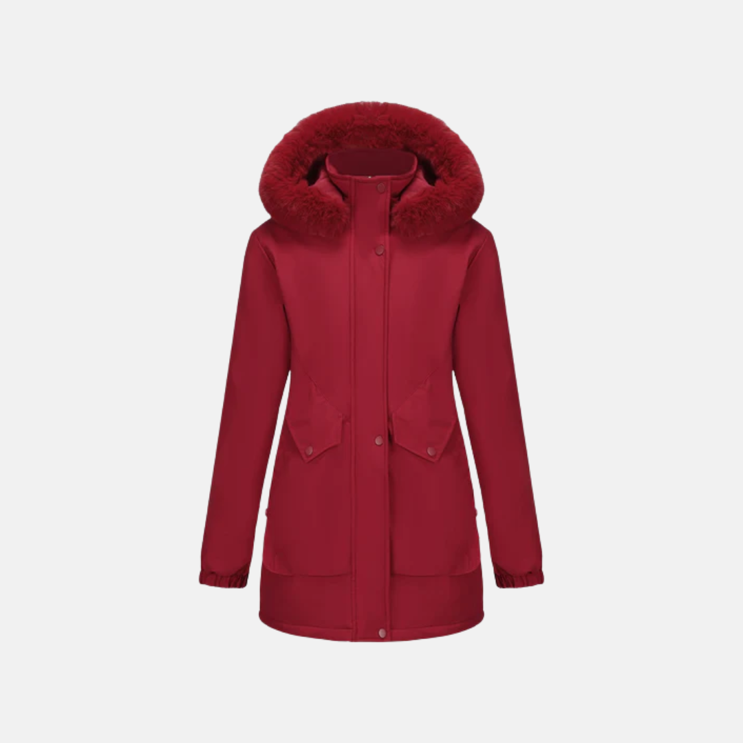 Women’s Parka Jacket – Mid-Length Fit – Faux Fur Hood – Adjustable Waist – Snap Closure