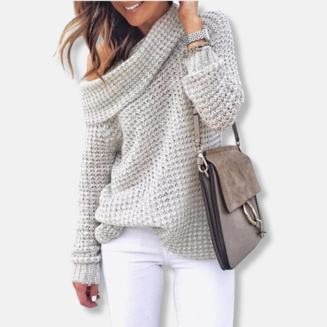 Women’s Sweater - Knit - Oversized Fit - Off-Shoulder Draped Neckline