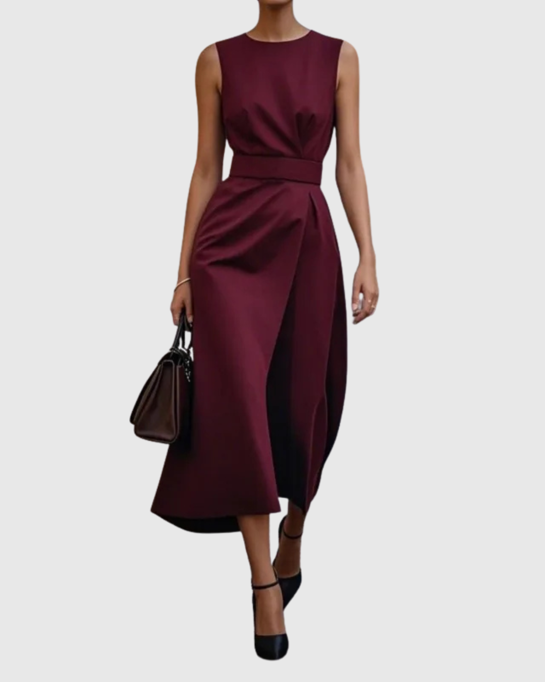 Women's Sleeveless Midi Dress with Round Neck and Twisted Detail
