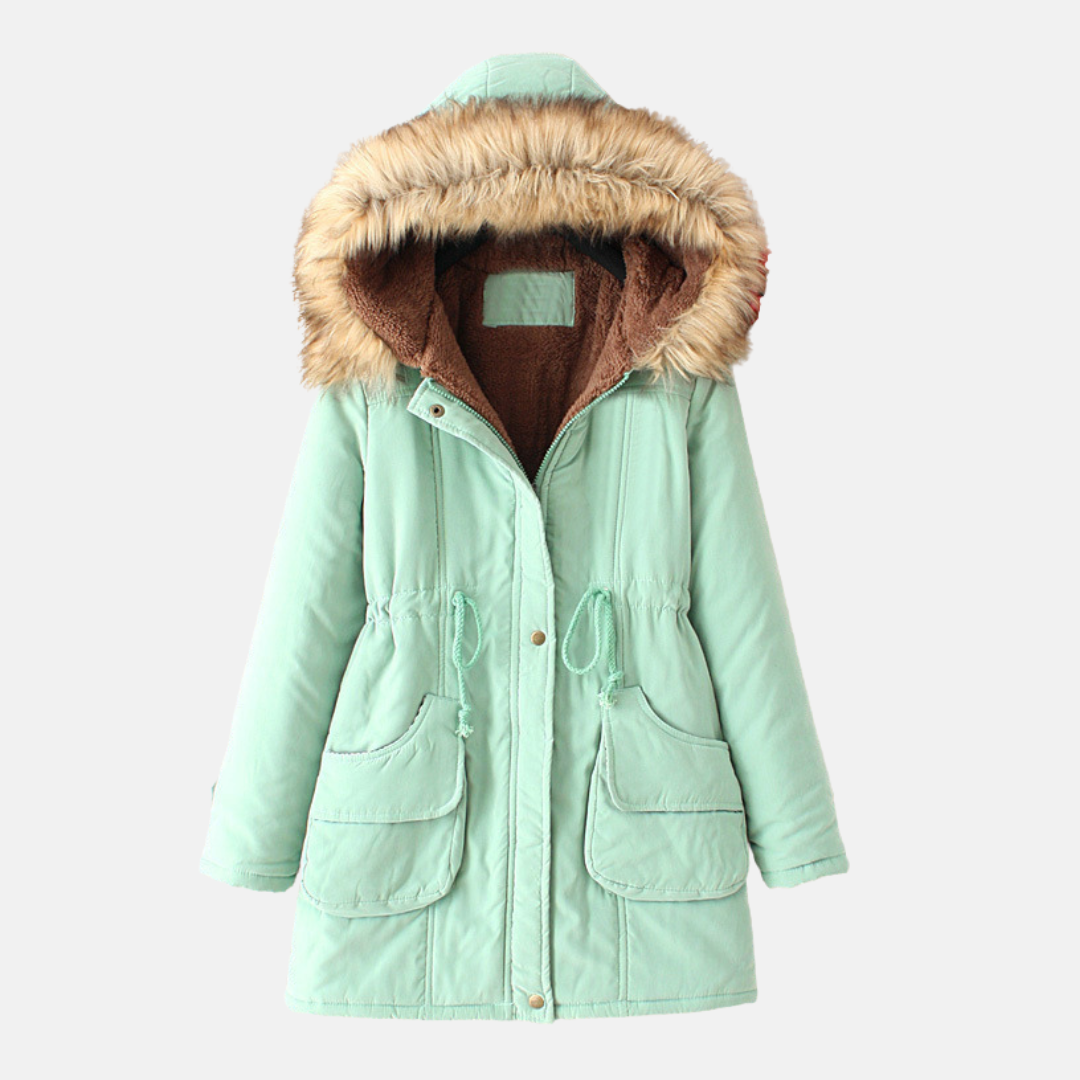 TrendAura Womens Parka Coat Slim Regular Fit With Sherpa Lining And Faux Fur Hood For City Winter Warmth