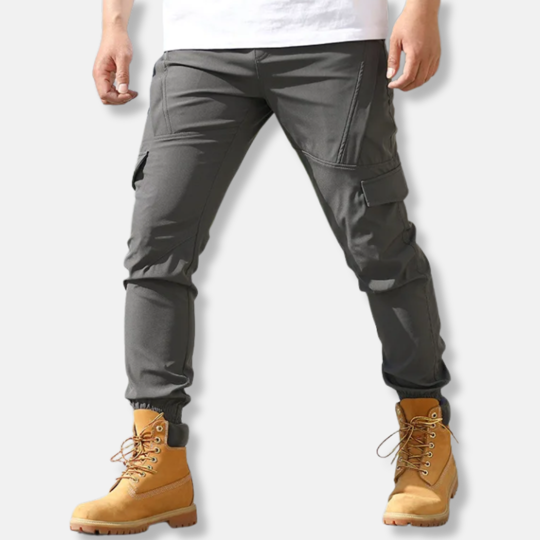 Mens Woven Stretch Cargo Jogger Pants Slim To Regular Fit With Elasticated Ankle Cuffs