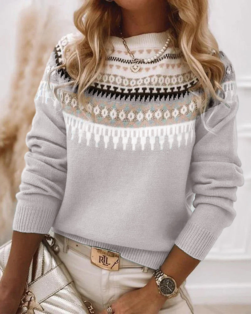 Women's Knitted Sweater with Long Sleeves and Relaxed Fit