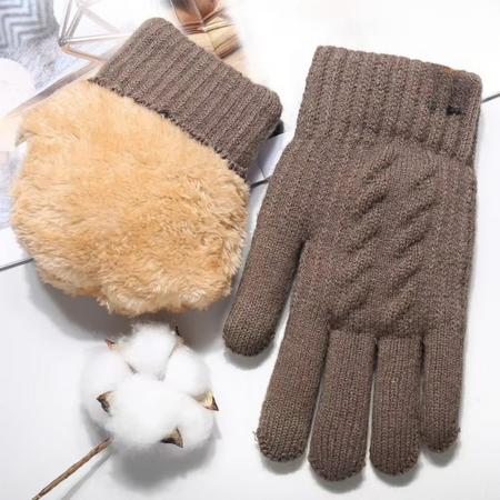 Mens Winter Knit Touch Screen Gloves With Double Layer Plush Lining Warm Insulated Handwear