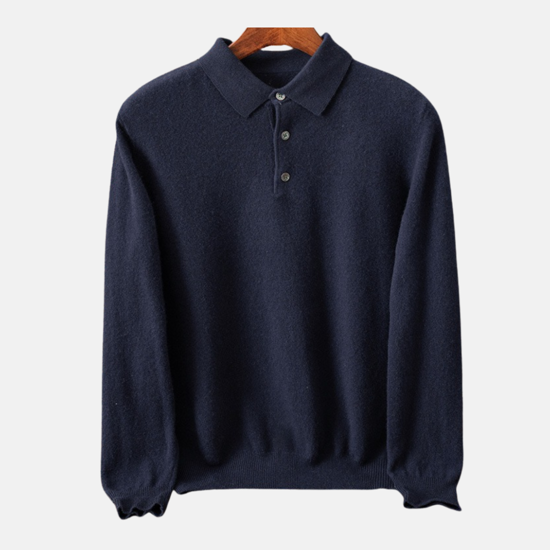 Men's Fine Gauge Knit Polo Shirt Long Sleeve With Polo Collar For Smart Casual Wear