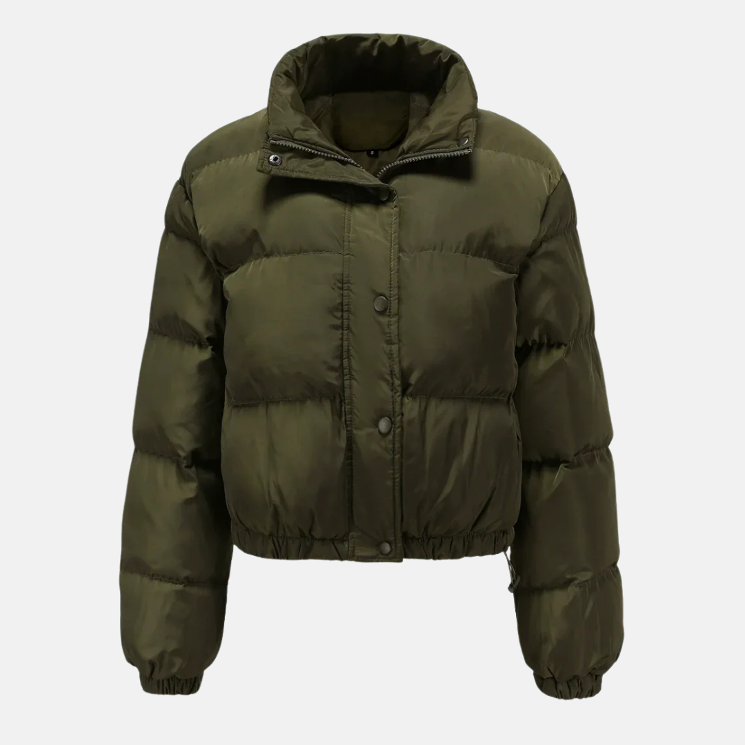 Women’s Puffer Jacket – Oversized Fit – Quilted Water-Resistant – Cropped Hem – Button Front