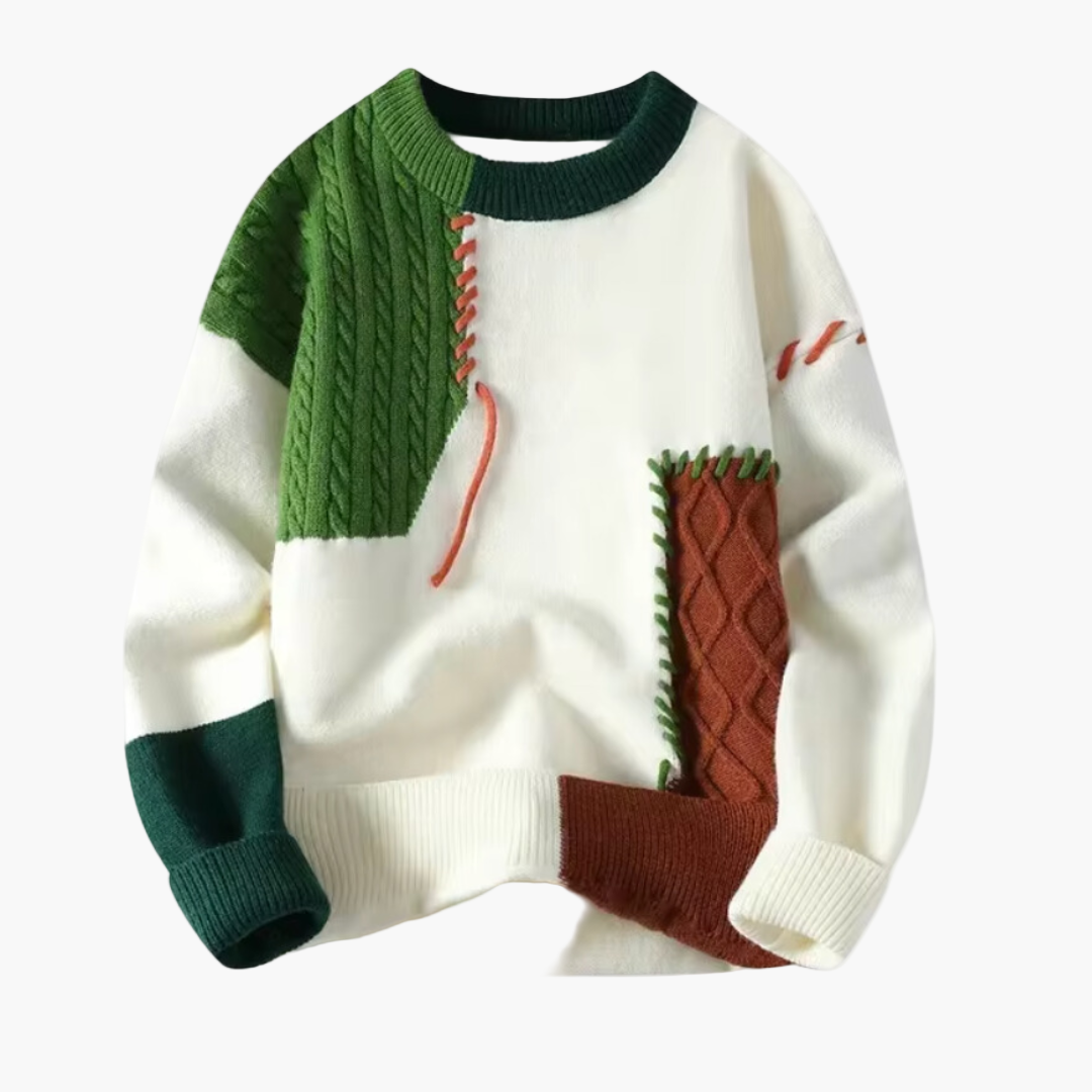 Men's Patchwork Knit Sweater Modern Casual Pullover With Unique Style For Everyday And Special Occasions