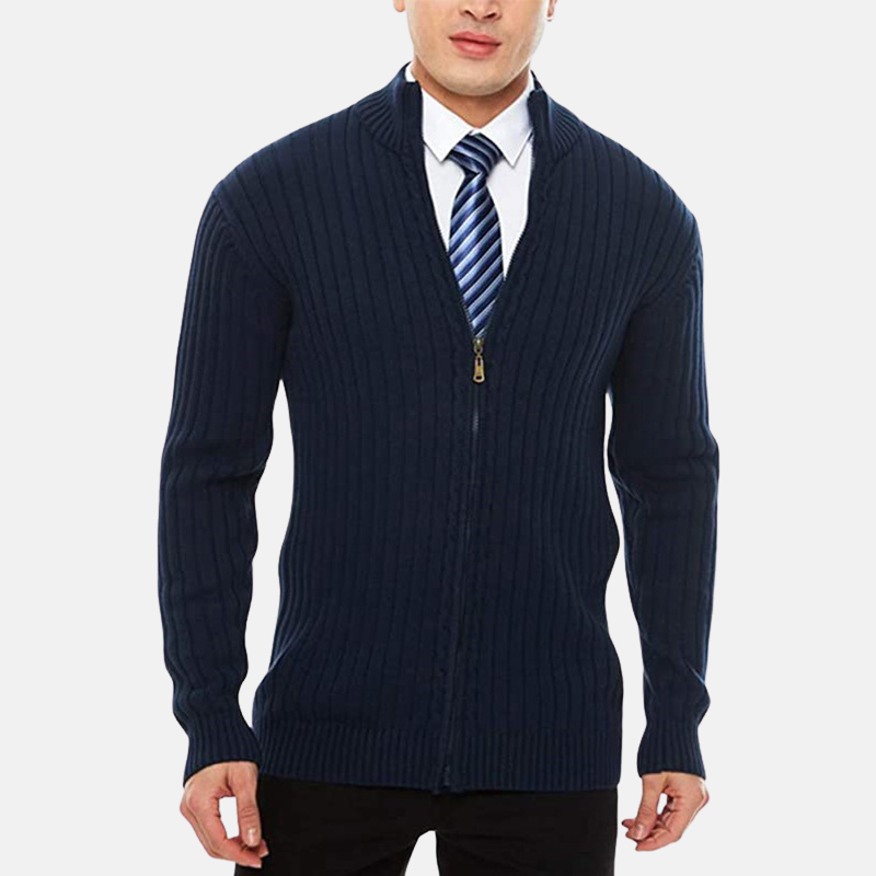 Men's Knit Blend Cardigan With Full Zip And Stand Collar Smart Casual Everyday Layer
