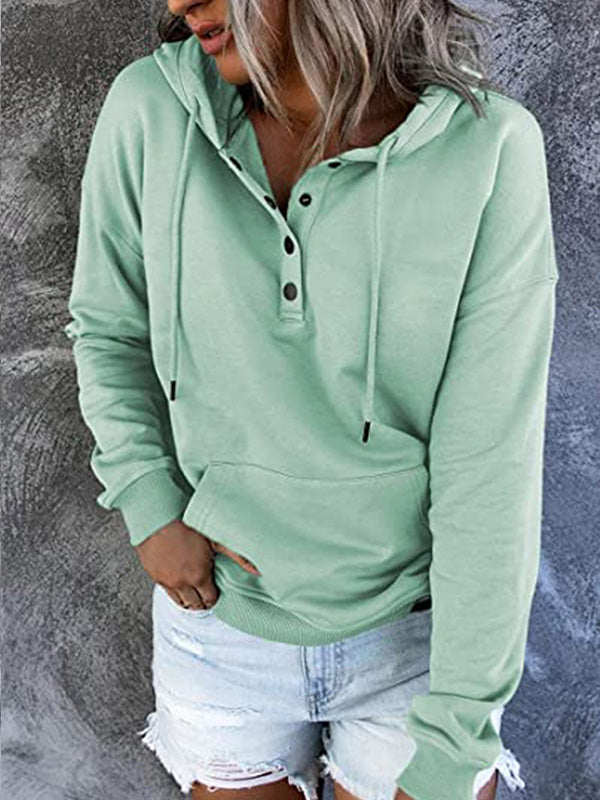 Unisex Buttoned Collar Hoodie With Drawstring Hood And Kangaroo Pocket For Everyday Comfort