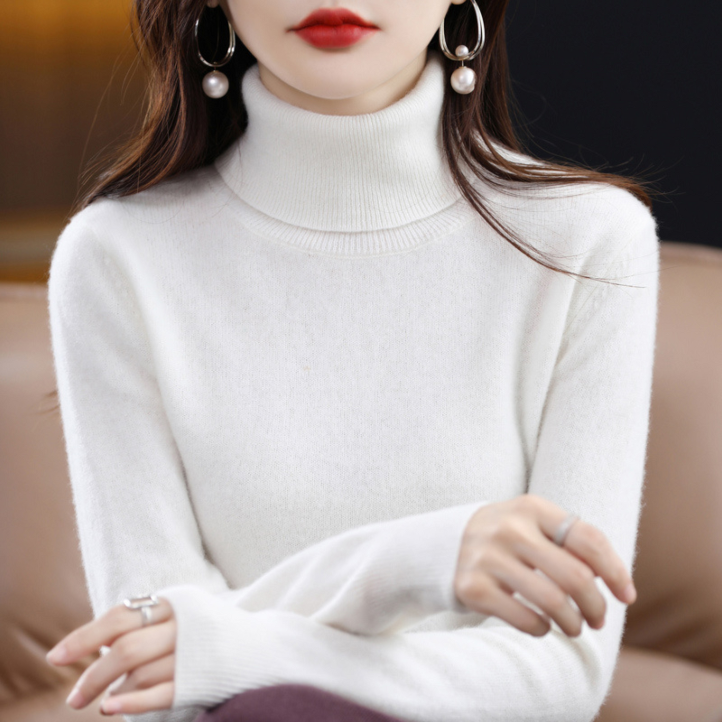 Elena Luxury Cashmere Turtleneck Sweater For Women Soft Cozy Knit All Season Elegance