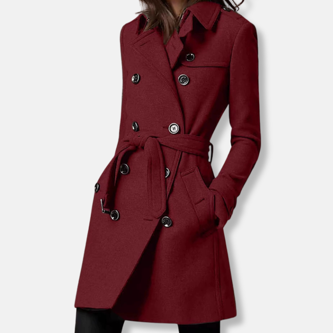 Women’s Coat – Slim Fit – Wool Blend – Double-Breasted – Belted Mid-Thigh Length