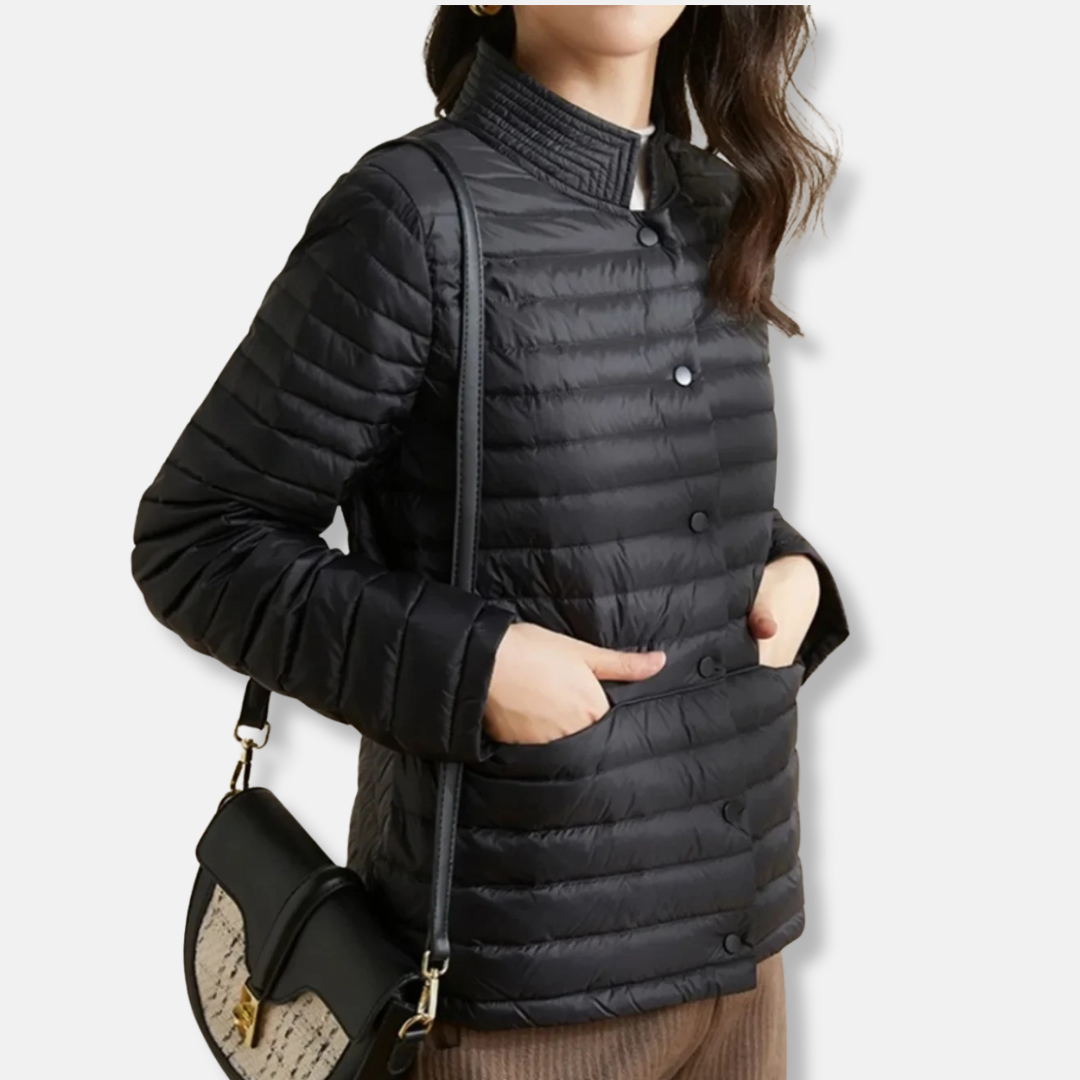 Women’s Jacket – Slim Fit – Quilted Woven Blend – Stand Collar – Short Length