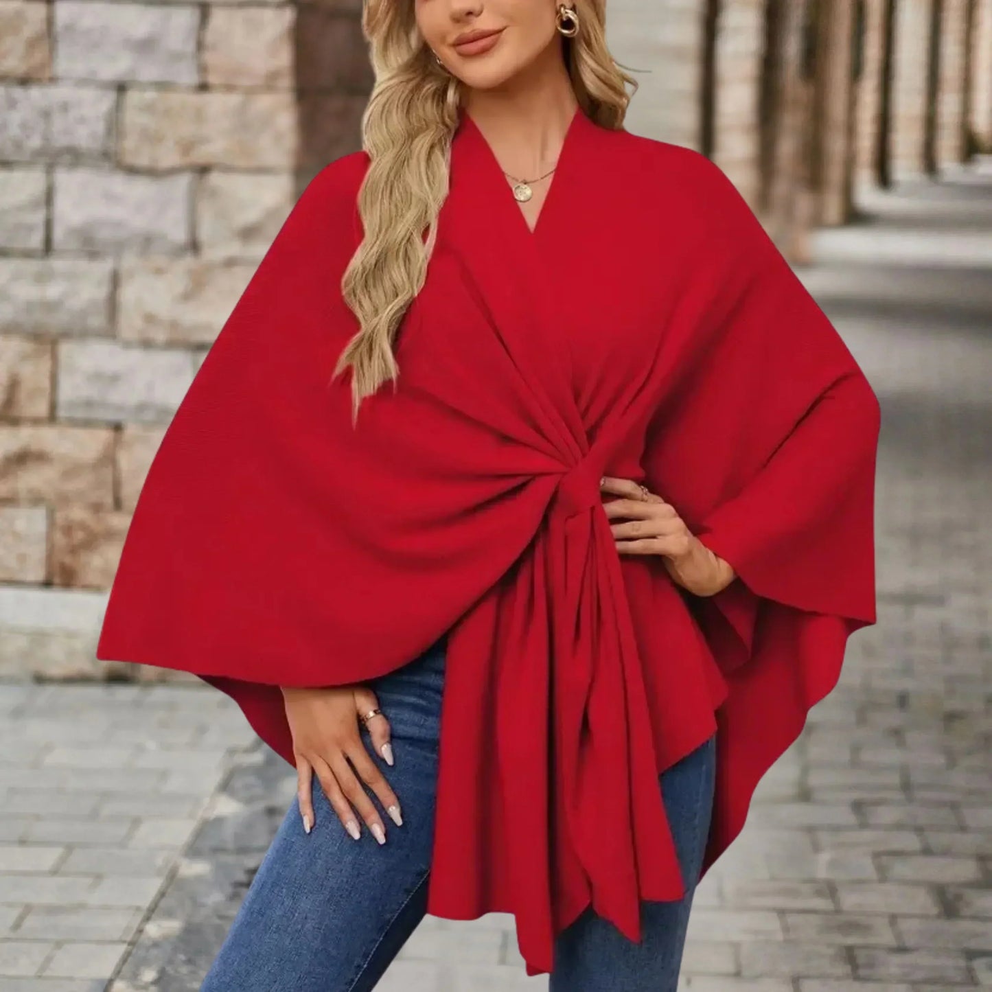 Women's Draped Poncho with Versatile Style and Lightweight Fabric