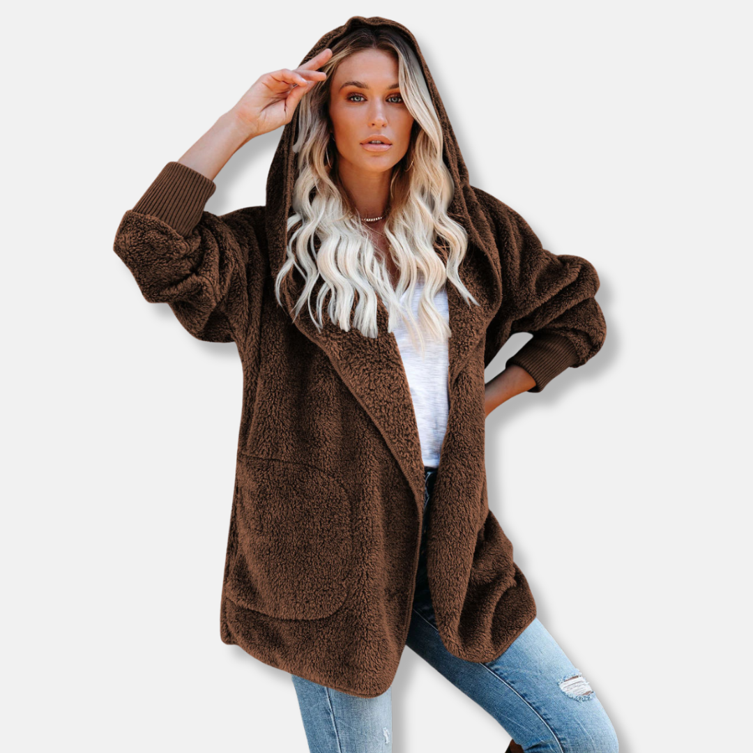 Nordisk Flair Womens Hooded Cardigan Sherpa Fleece Oversized Open Front With Pockets Cozy Layering