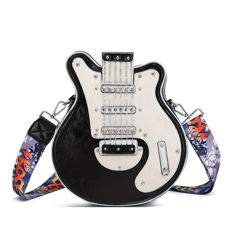 TrendAura Guitar Shoulder Bag - Unisex Guitar Silhouette With Rock Edge Strap And Spacious Interior