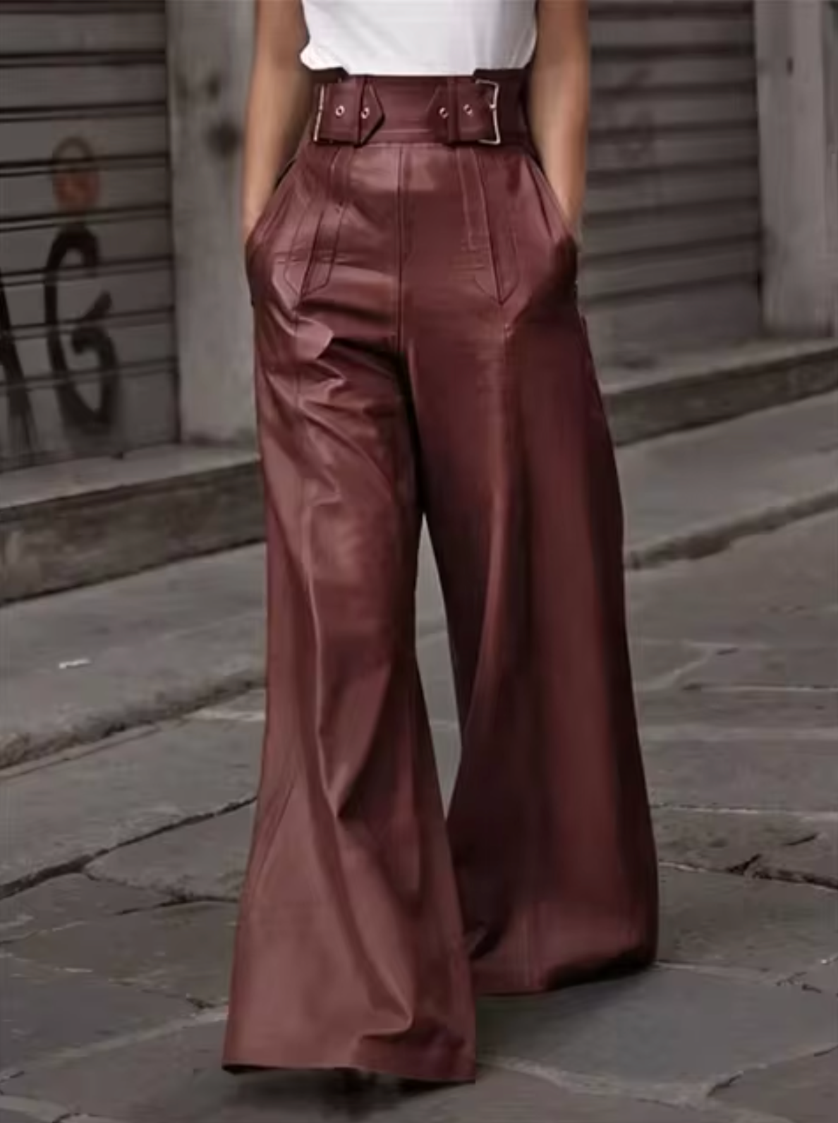 Qaza Wide Leather Pants For Women With High Waist And Wide Leg Flattering Silhouette