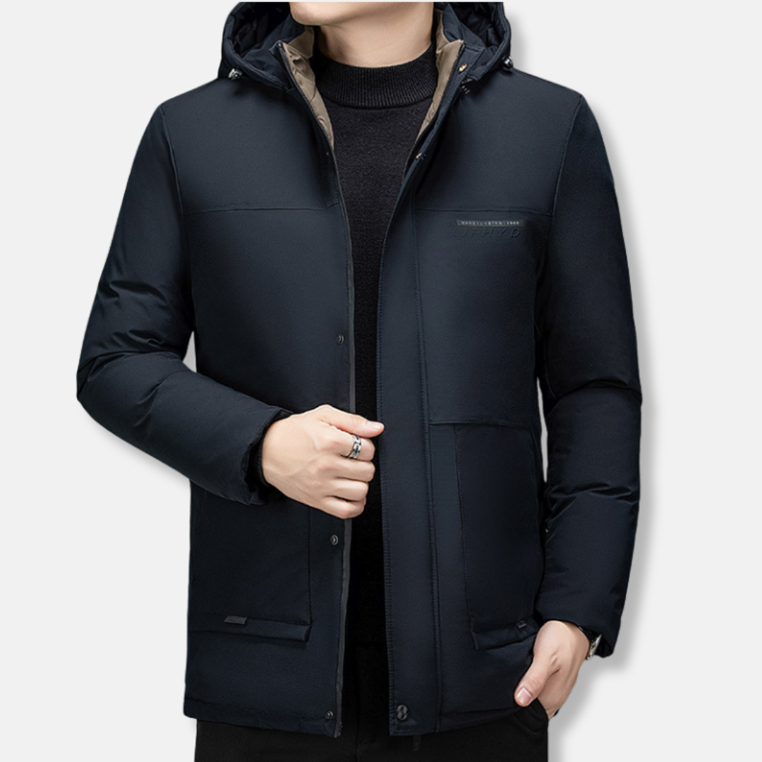 Nordisk Flair Mens Coat With Padded Insulation Hooded Drawstring Mid Length Weatherproof Winter Outerwear
