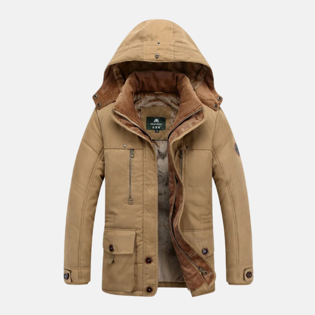 Men's Mid Length Insulated Padded Jacket Hooded Regular Fit With Multiple Pockets Navy
