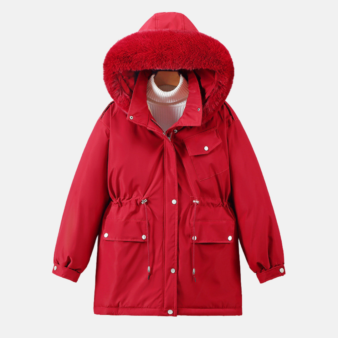 Women’s Parka Jacket – Relaxed Fit – Weather-Resistant – Faux Fur Hood – Mid-Length