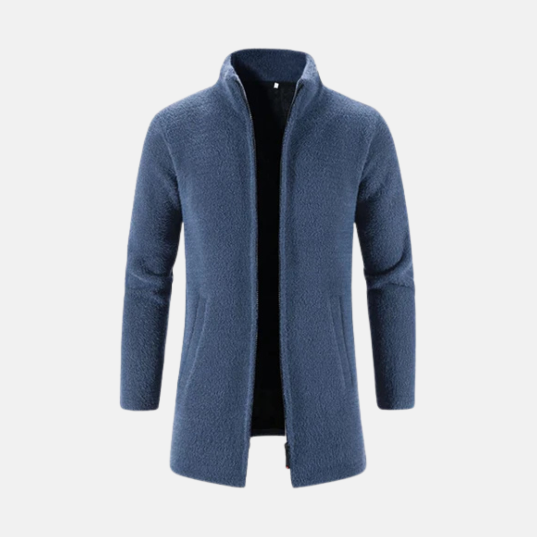 TrendAura Men's Wool Mid-Thigh Length Coat With Stand-Up Collar And Regular Straight Fit