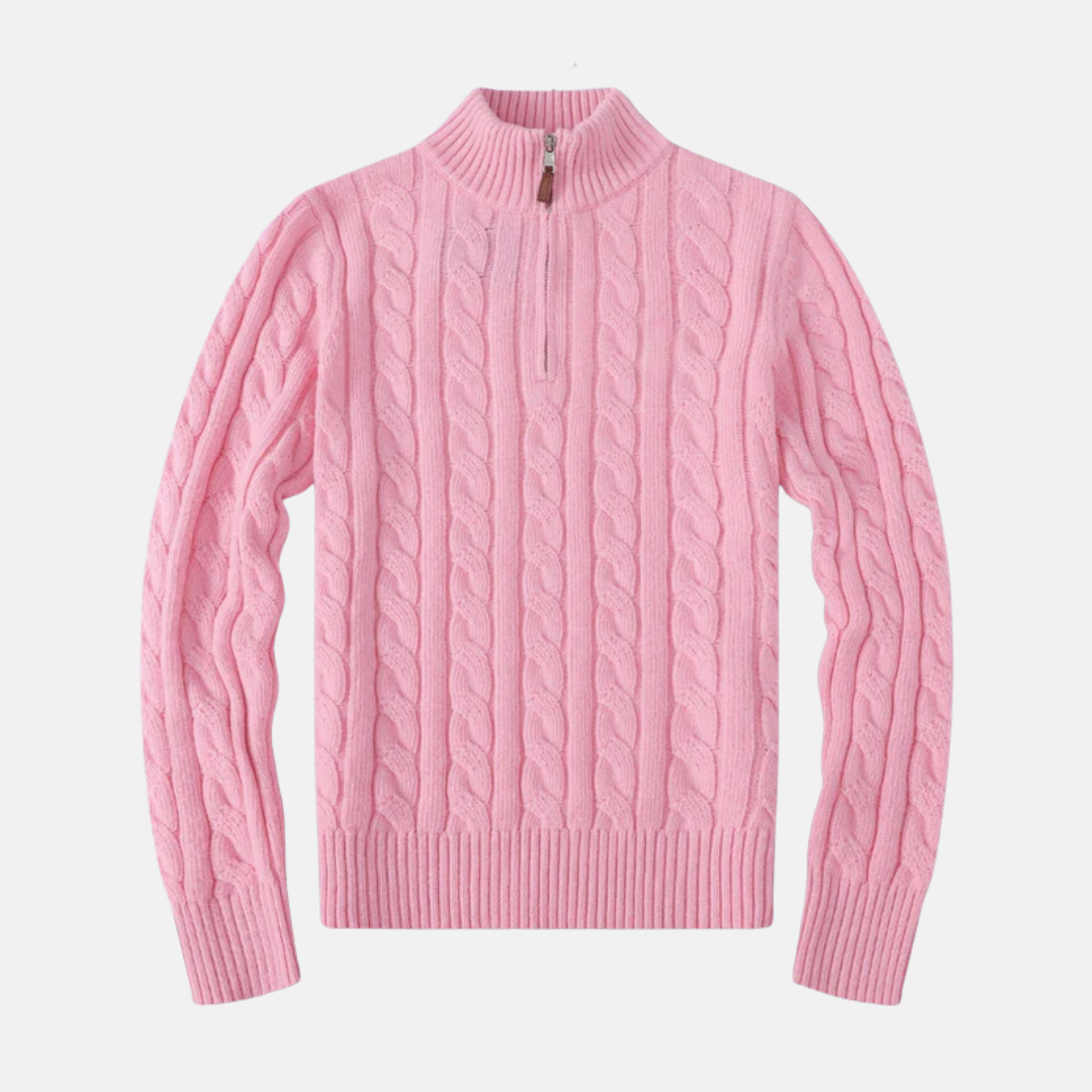 Men's Cable Knit Cotton Blend Half Zip Sweater With Stand Up Collar Regular Fit Essential