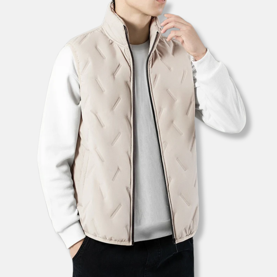 Men's Quilted Chevron Sleeveless Vest Insulated Padded With Stand Collar Regular Fit