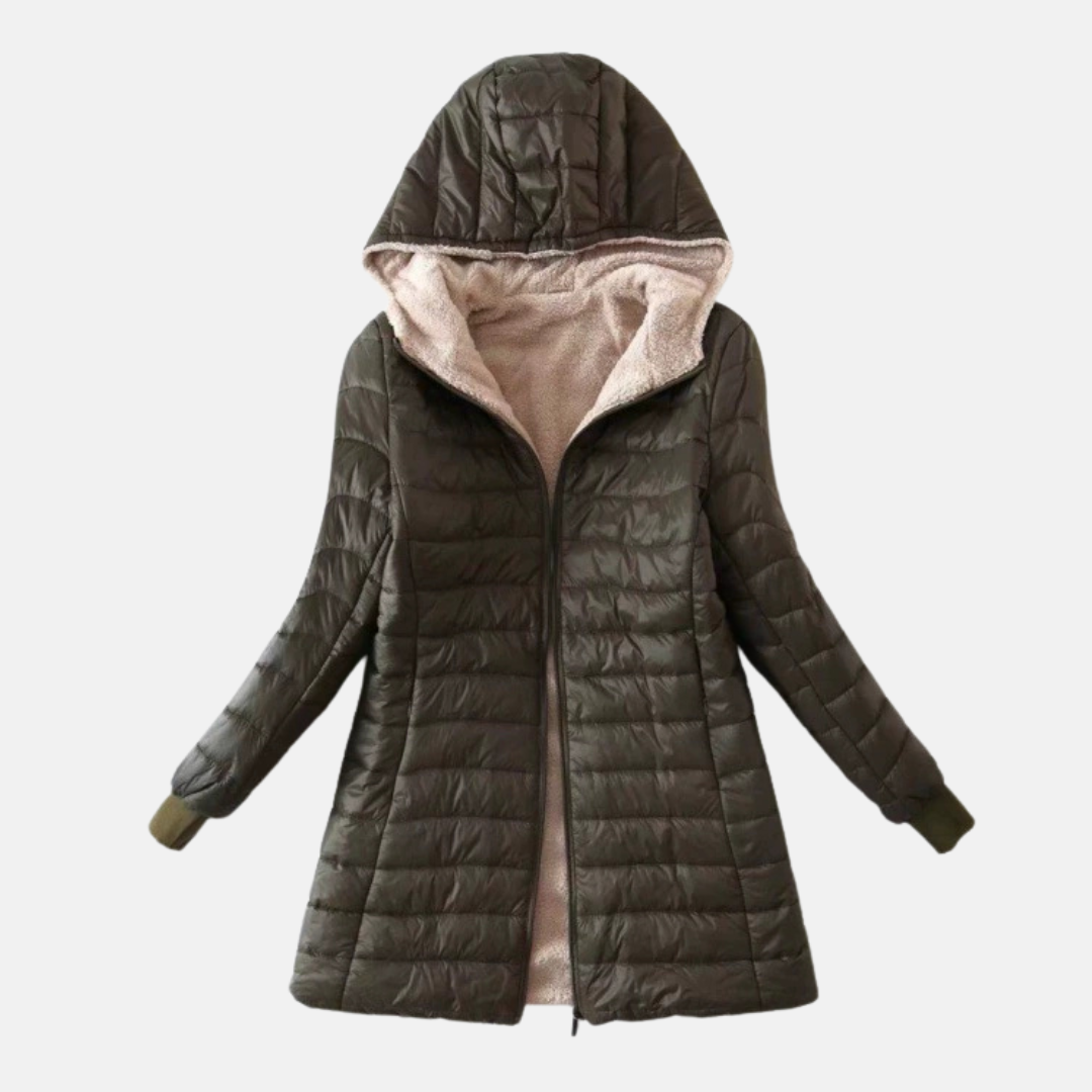 Women’s Puffer Coat – Hooded Quilted Design – Plush Lining – Mid-Length Regular Fit