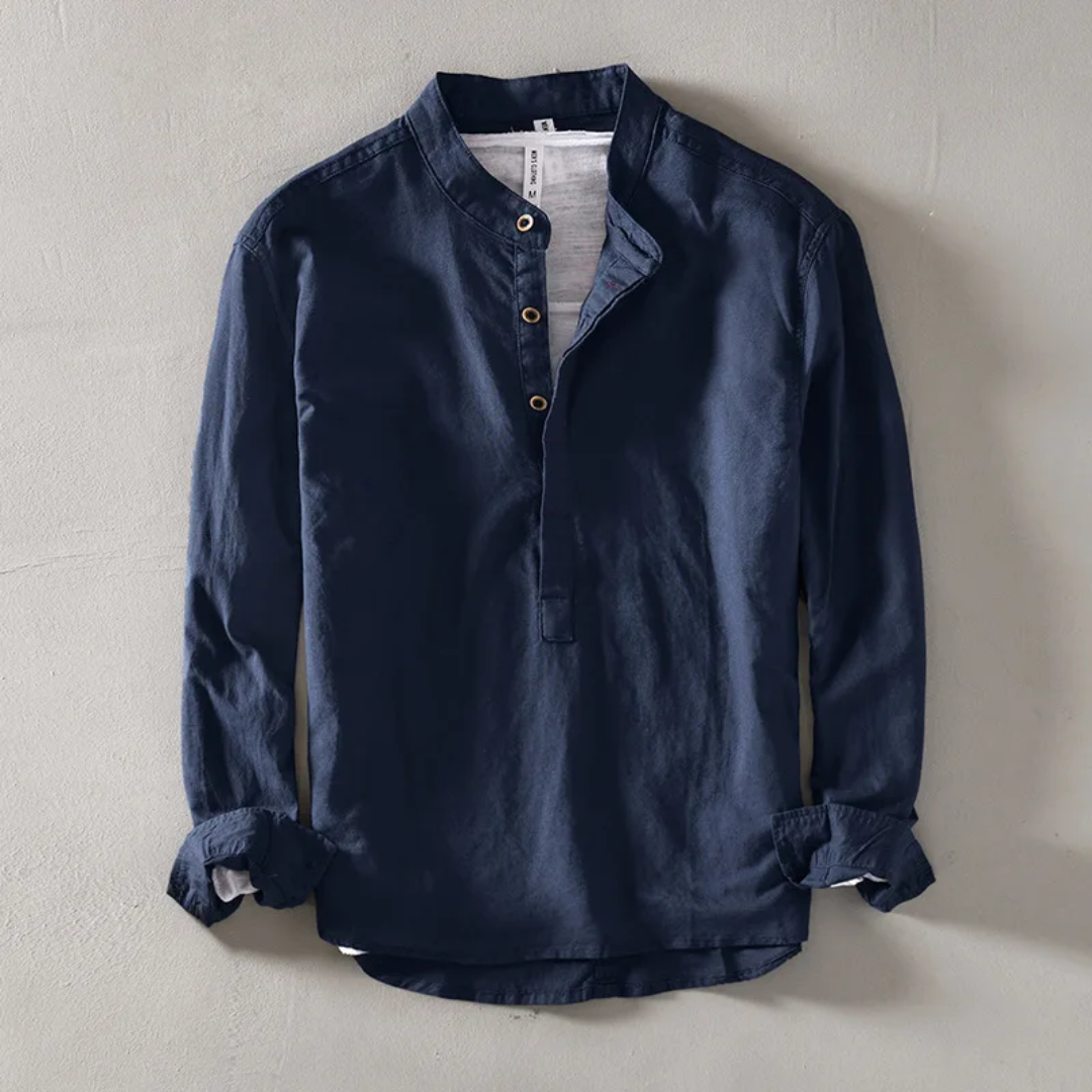 Waylynn Solace Premium Linen Shirt for Men Breathable Lightweight Linen with Mandarin Collar and Relaxed Fit