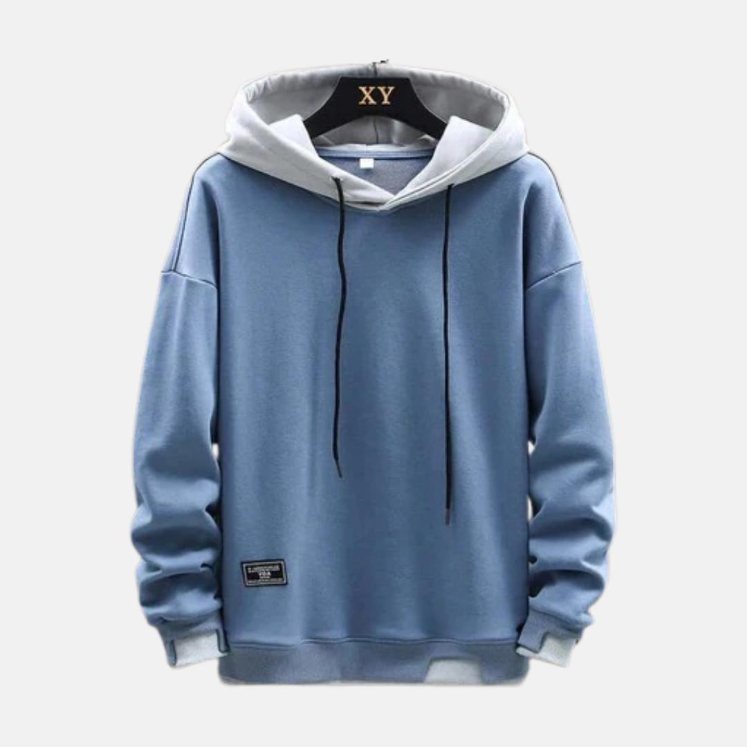 Mens Oversized Cotton Blend Hoodie With Dual Layer Hood Mock Hem And Ribbed Trim